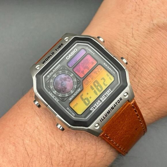 Custom Casio AE1200 Moon Eclipse Edition World Time 100m Leather Strap - Picture 17 of 17